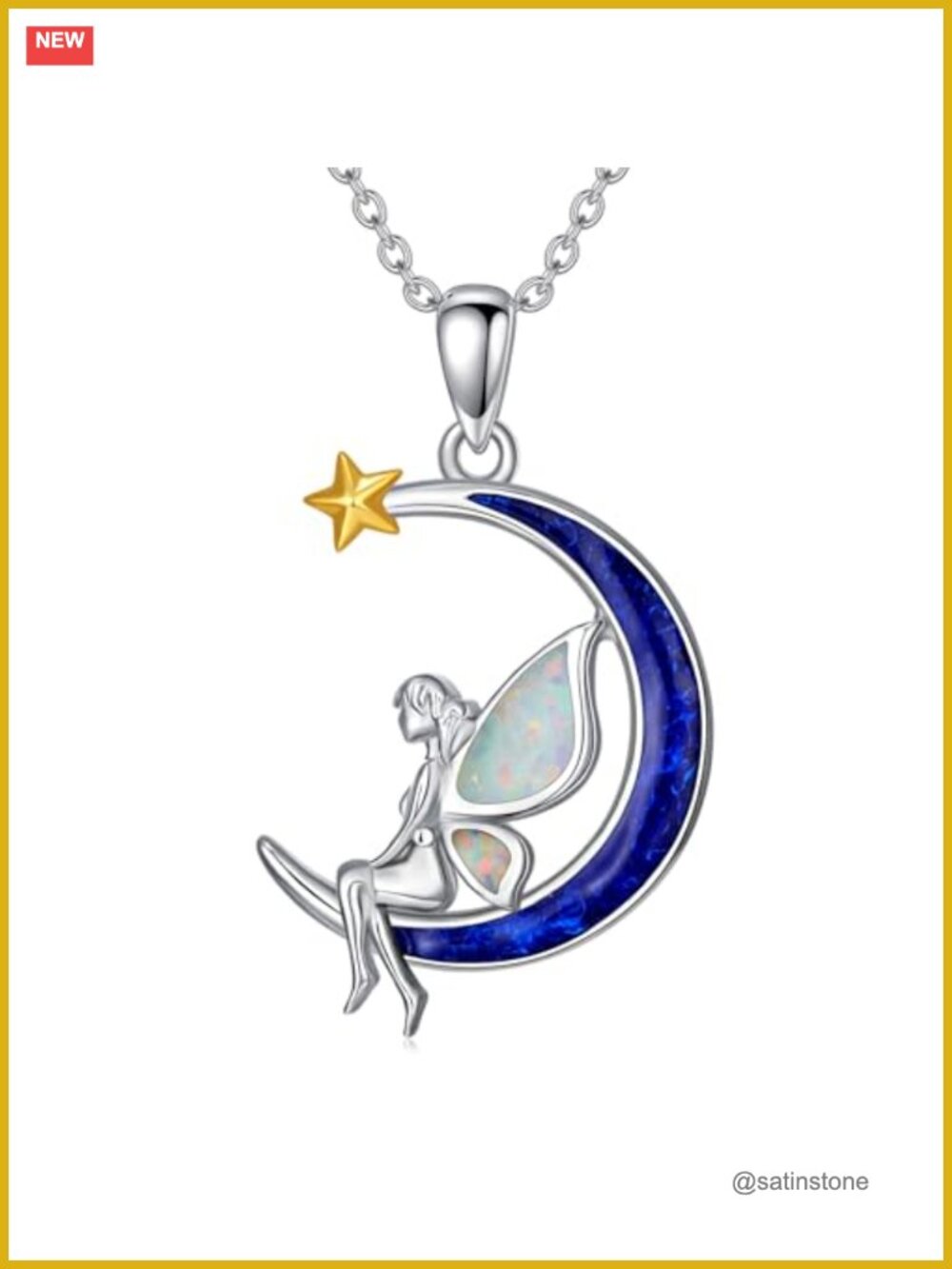 Angel Wings Necklace 925 Sterling Silver Opal Pendant 18in Chain